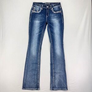 Grace in LA Jeans Womens 27 Blue Low Rise Bootcut Embellished Cowgirl Rodeo Y2K